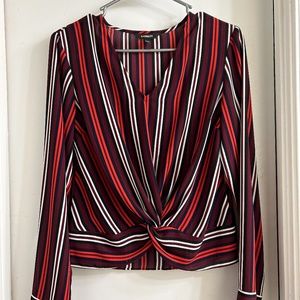 (Never wear)  Express Long Sleeve Red & White Vertical Striped Blouse